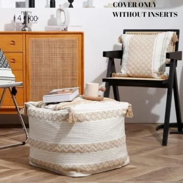 Blue Page Boho Neutral Pouf Cover for Home Decor