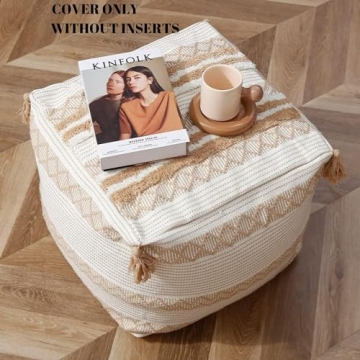 Blue Page Boho Neutral Pouf Cover for Home Decor