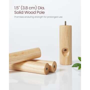 VASAGLE Solid Wood Coat Rack, Free Standing Coat Rack, Tree-Shaped Coat Rack with 8 Hooks, 3 Height Options, for Clothes, Hats, Bags, for Living Room, Bedroom, Home Office, White URCR04WT