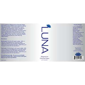 Luna 100% Pure Magnesium Chloride Flakes 2 lb - for Foot and Body Soaks - Replenish Magnesium Levels - Detoxify and Purify - 10% to Charity