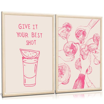 Pink Bar Cart Wall Art Trendy Retro Cocktail Cheer Poster Print Give It Your Best Shot Picture Prepp...