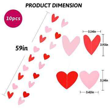 KIMOBER Valentines Red Pink Heart Garland,100 Hearts Hanging Valentine's Love String Banner for Vale...