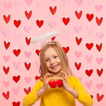 KIMOBER Valentines Red Pink Heart Garland,100 Hearts Hanging Valentine's Love String Banner for Valentine's Day Wedding Engagement Decorations