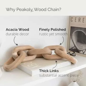 Peakoly Book Shelf Decor Aesthetic - Acacia Wood Chain Link Decor, Modern Coffee Table Decor Items, ...