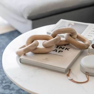 Peakoly Book Shelf Decor Aesthetic - Acacia Wood Chain Link Decor, Modern Coffee Table Decor Items, Home Décor Accents, Bookshelf Decor, Small Home Decor for Shelves, Console Table Decor, Wooden Decor