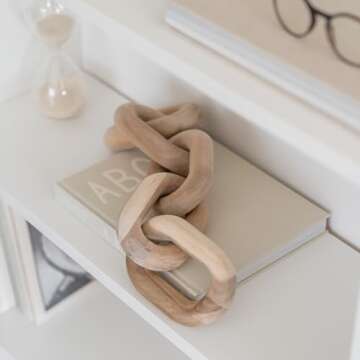 Peakoly Book Shelf Decor Aesthetic - Acacia Wood Chain Link Decor, Modern Coffee Table Decor Items, Home Décor Accents, Bookshelf Decor, Small Home Decor for Shelves, Console Table Decor, Wooden Decor