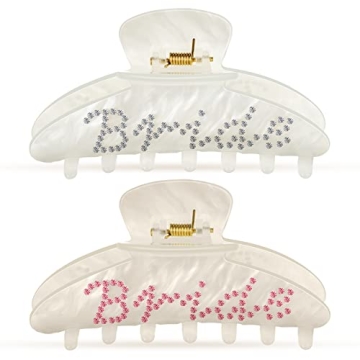2 Pcs Bride Claw Hair Clip White Acrylic Hair Clip Rhinestone Bride Hair Accessories Bachelorette Pa...