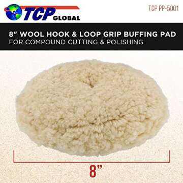 TCP Global 8" 100% Wool Buffing & Polishing Pad for Automotive and Marine