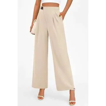 PRETTYGARDEN Women's Wide Leg Pants Dressy High Waisted Business Casual Work Office Suit Palazzo Pant Trousers (Beige,10)