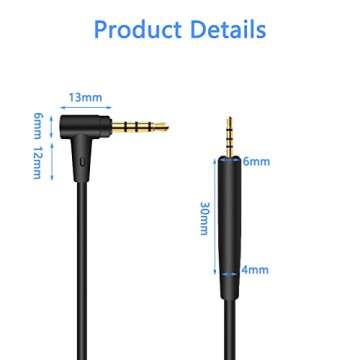 Headphones Replacement Audio Cable Cord for Bose QC25, QC35, QuietComfort 25, QuietComfort 35, OE2 & OE2i, 2.5mm to 3.5mm On-Ear Headphones Wire Inline Mic/Remote Control – Black