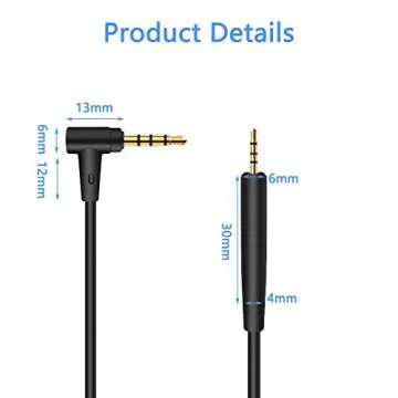 Headphones Replacement Audio Cable Cord for Bose QC25, QC35, QuietComfort 25, QuietComfort 35, OE2 & OE2i, 2.5mm to 3.5mm On-Ear Headphones Wire Inline Mic/Remote Control – Black