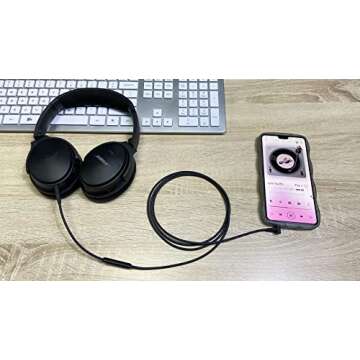 Headphones Replacement Audio Cable Cord for Bose QC25, QC35, QuietComfort 25, QuietComfort 35, OE2 & OE2i, 2.5mm to 3.5mm On-Ear Headphones Wire Inline Mic/Remote Control – Black