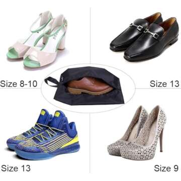 MISSLO Portable Nylon Travel Shoe Bags with Zipper Closure (Pack 4, Black)