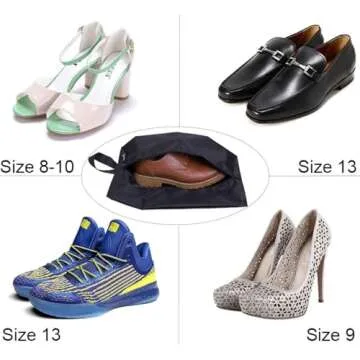 MISSLO Portable Nylon Travel Shoe Bags with Zipper Closure (Pack 4, Black)