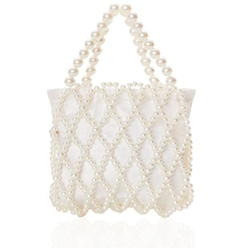 BABEYOND Women Pearl Clutch Purse - Bucket Beaded Bridal Evening Bag for Parties