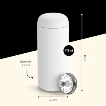 Fellow 16 oz Carter Move Travel Mug - Vacuum-Insulated Stainless Steel Travel Coffee Mug - Coffee Tumbler with Ceramic Interior and Splash Guard - Matte White