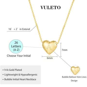 VULETO Bubble Heart Initial Necklace - Perfect Gift for Her