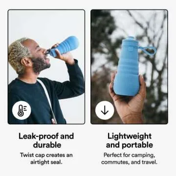 STOJO Collapsible Sports Water Bottle - Leak-Proof Reusable Silicone Travel Cup for Hot & Cold Drinks - Microwave & Dishwasher Safe - AS SEEN ON TODAY SHOW - Parent (WS1-STE)