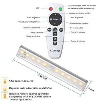 LDOPTO Under Cabinet Lights Wireless with Remote Control Dimmable Battery Operated LED Closet Lights Stick-on Kitchen Lighting with Timer for Kitchen Shelf Hallway Stairs, Multiple Colors 4 Pack