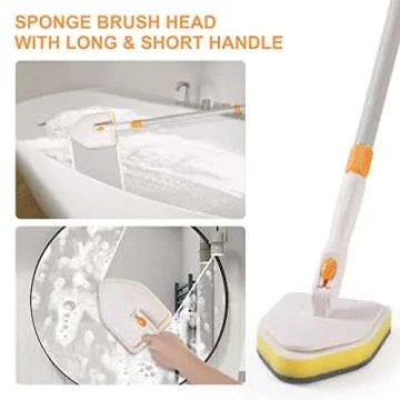 3 in 1 Shower Scrubber Cleaning Brush with Long Handle, 50'' Tub and Tile Grout Scrub Brush Stiff Bristles Lock in Place Scrub Brush Head for Bathroom Kitchen Wall Floor Bathtub Sink Glass - Upgrade
