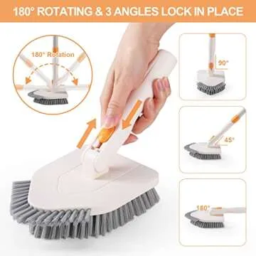 3 in 1 Shower Scrubber Cleaning Brush with Long Handle, 50'' Tub and Tile Grout Scrub Brush Stiff Bristles Lock in Place Scrub Brush Head for Bathroom Kitchen Wall Floor Bathtub Sink Glass - Upgrade