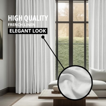 HPD Half Price Drapes French Linen Curtains 96 Inches Long Room Darkening Curtains for Bedroom & Living Room 50 X 96, (1 Panel), Crisp White