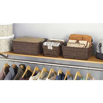 Whitmor Rattique Java Set of 3 Pieces Storage Baskets -Small (8.5"x11.4"x5.5"), Medium (9.8"x13"x6") and Large (11.4"x14.6"x6.5")