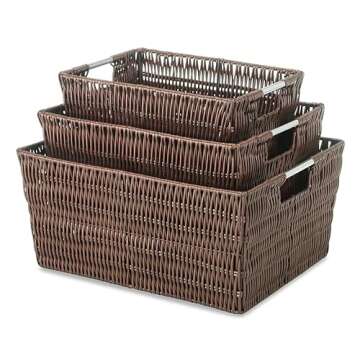 Whitmor Rattique Java Set of 3 Pieces Storage Baskets -Small (8.5"x11.4"x5.5"), Medium (9.8"x13"x6") and Large (11.4"x14.6"x6.5")