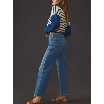 KUNMI Jeans for Women Wide Leg Baggy High Waist Boyfriends Straight Leg Stretchy Denim Pants Trendy ...