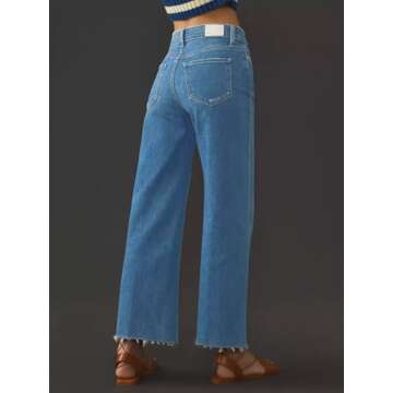 KUNMI Jeans for Women Wide Leg Baggy High Waist Boyfriends Straight Leg Stretchy Denim Pants Trendy Fall 2024