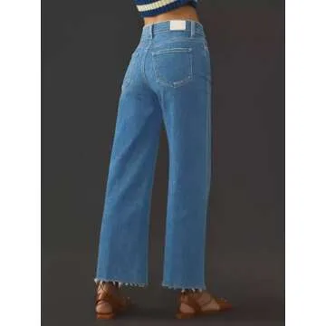 KUNMI Jeans for Women Wide Leg Baggy High Waist Boyfriends Straight Leg Stretchy Denim Pants Trendy Fall 2024