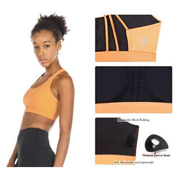 icyzone Padded Strappy Sports Bra Yoga Tops Activewear Workout Clothes for Women (M, Banana Cream)