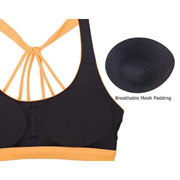 icyzone Padded Strappy Sports Bra Yoga Tops Activewear Workout Clothes for Women (M, Banana Cream)