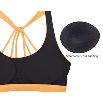 icyzone Padded Strappy Sports Bra Yoga Tops Activewear Workout Clothes for Women (M, Banana Cream)