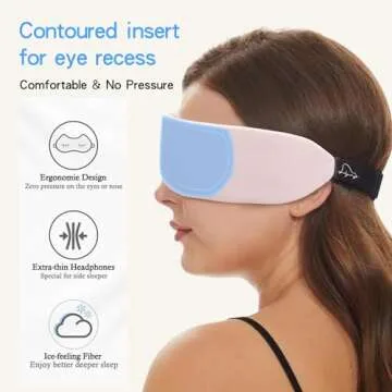 ALASKA BEAR Sleep Headphone Headband Bluetooth 5.2 HD Stereo Noise Reduction 3D Eye Mask for Sleeping Eye Contour Built-in Mask w/Thin Speakers Wireless Audio Sports Headgear(Light Pink)