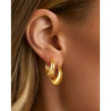 Stylish 3 Pairs Chunky Gold Hoop Earrings for Any Occasion