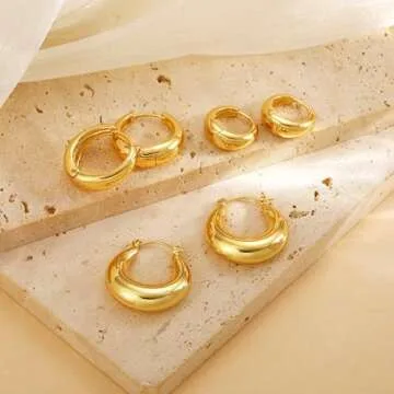 Stylish 3 Pairs Chunky Gold Hoop Earrings for Any Occasion