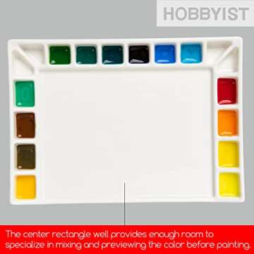 MEEDEN 18-Well Porcelain Artist Paint Palette, Mixing Art Ceramic Watercolor Paint Palette for Watercolor Gouache Acrylic Oil Painting, Rectangle 8 by 5-1/2-Inch