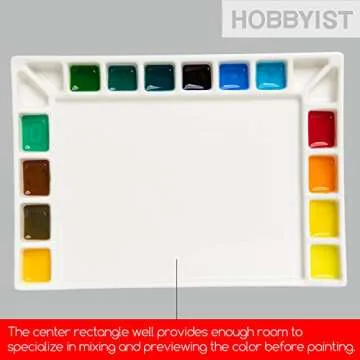 MEEDEN 18-Well Porcelain Artist Paint Palette, Mixing Art Ceramic Watercolor Paint Palette for Watercolor Gouache Acrylic Oil Painting, Rectangle 8 by 5-1/2-Inch