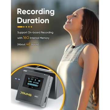 7RYMS iRay DW30 Wireless Lavalier Microphone, 16GB Storage, Noise Cancellation, 328' Range, Wireless Lapel Microphone for Camera, iPhone, Android, PC, YouTube, Interviews, Vlogs, Live-Streaming