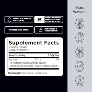 Designs for Sport Magnesium Bisglycinate - Magnesium Supplement to Support ATP Energy, Muscle Recovery, Bone Health & Heart Health - NSF Certified for Sport (120 Capsules)