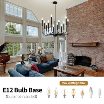 VBKK Modern Black Chandelier for Dining Room, 12-Light Farmhouse Industrial Adjustable Height Metal ...