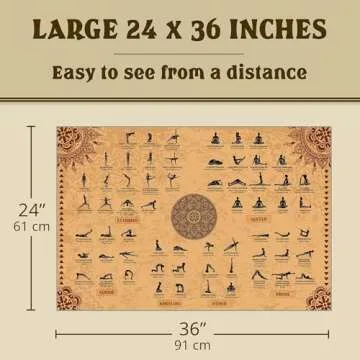 The Mindful Word Yoga Poses Poster (24x36 Inches) - Extra Large Yoga Poster with 62 Asanas/Positions/Stretches English & Sanskrit (Rolled/Tube)