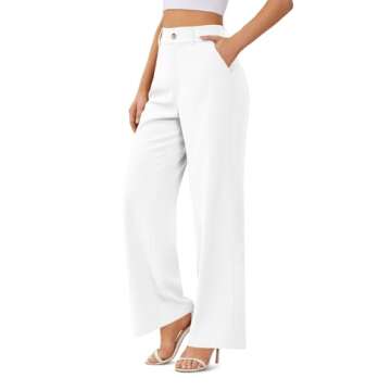 onlypuff Wide Leg White Office Pants for Women - High Waisted