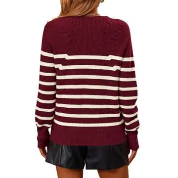 KIRUNDO Women's Striped Sweaters 2024 Fall Winter Outfits Crewneck Ribbed Knit Pullover Trendy Tops ...