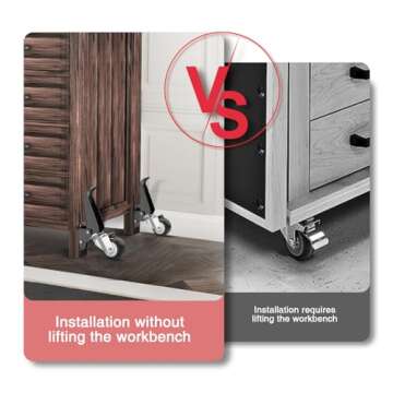 Workbench Stepdown Caster, 600 Lbs Casters Wheels Set of 4 Heavy Duty Steel, 2.5" All Steel Construction Urethane Wheel with Screws & Screwdriver