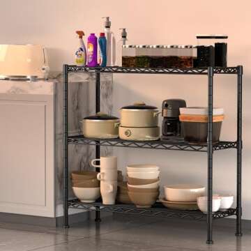 3-Shelf Adjustable Heavy Duty Storage Shelves,36" Wx14 Dx35.8 H Metal Organizer Wire Rack for Laundr...