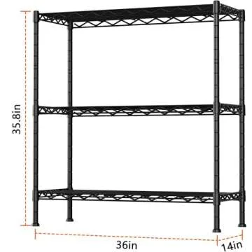 3-Shelf Adjustable Heavy Duty Storage Shelves,36" Wx14 Dx35.8 H Metal Organizer Wire Rack for Laundry Bathroom Kitchen Pantry Closet Garage Shelving Black