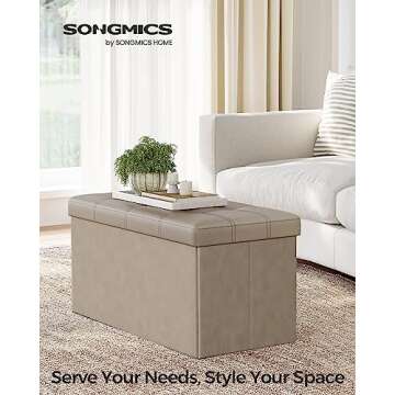 SONGMICS Mazie Collection - 30 Inches Folding Storage Ottoman Bench, Ottoman with Storage, Foot Rest Stool, Load 660 lb, for Living Room, Synthetic Leather, Camel Brown ULSF040R01