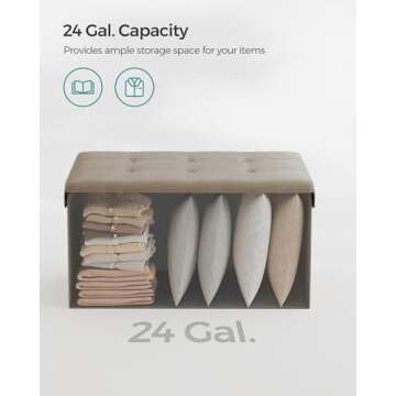 SONGMICS Mazie Collection - 30 Inches Folding Storage Ottoman Bench, Ottoman with Storage, Foot Rest Stool, Load 660 lb, for Living Room, Synthetic Leather, Camel Brown ULSF040R01